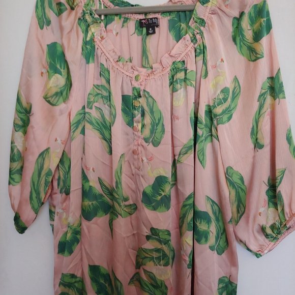 The Webster Miami silky flowy egret and folIage oversize knee length dress - Picture 2 of 12